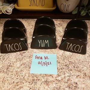 Rae Dunn Black TACOS YUM Trays Holders Set